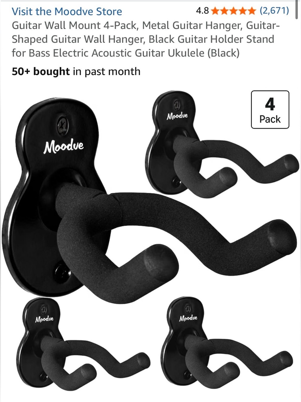 Guitar Wall Mount 4-Pack, Metal Guitar Hanger. NWT.